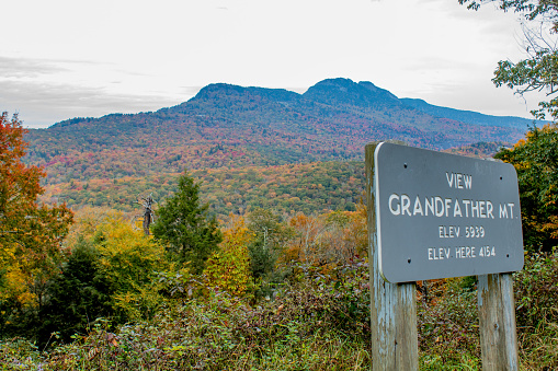 An autumn view of Grandfather Mountain on the Blue Ridge Parkway