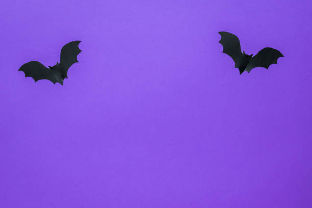 istock Two figures of bats on a lilac background. 1279582070