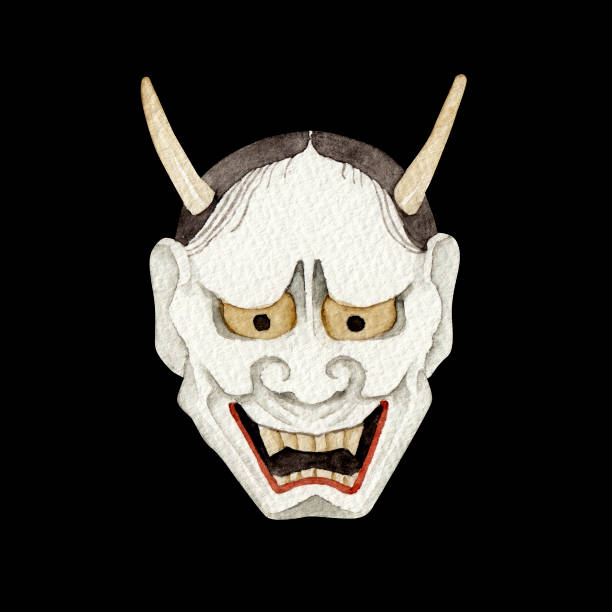 Japanese Noh mask of Hannya black Japanese Noh mask of Hannya black hannya stock illustrations