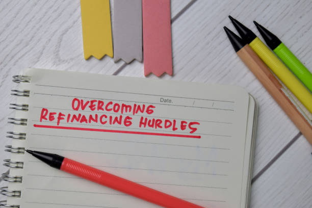 istock Overcoming Refinancing Hurdles text write on a book isolated wooden table. 1279585963