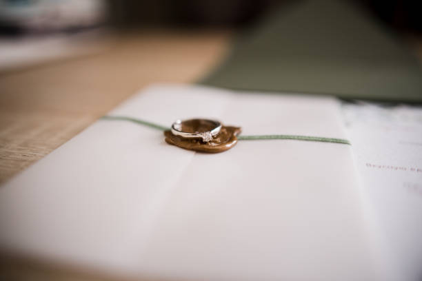 istock wedding rings on invitation cards for wedding 1279587597