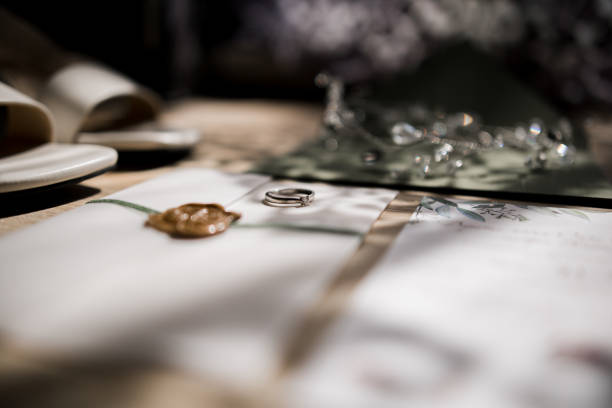 istock wedding rings on invitation cards for wedding 1279587615