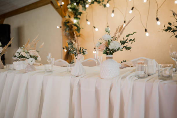 istock wedding decor on the table in the restaurant 1279588257