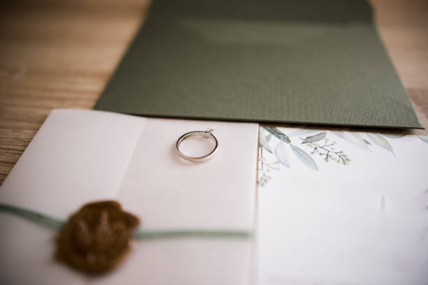 istock wedding rings on invitation cards for wedding 1279589071