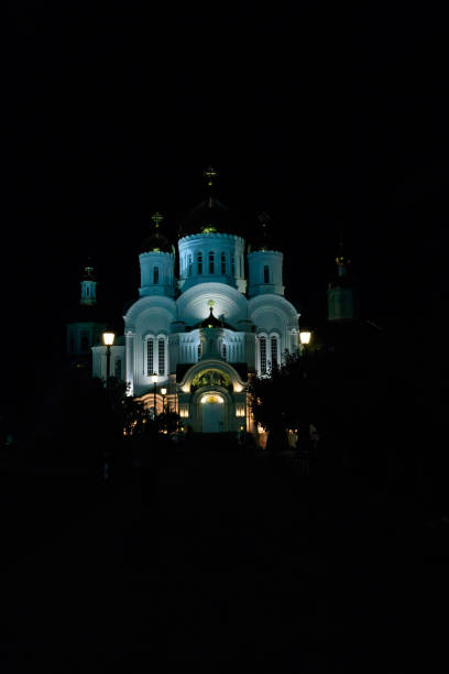 istock Transfiguration cathedral of Holy Trinity-Saint Seraphim-Diveyevo Monastery at night in Diveyevo, Russia 1279590050