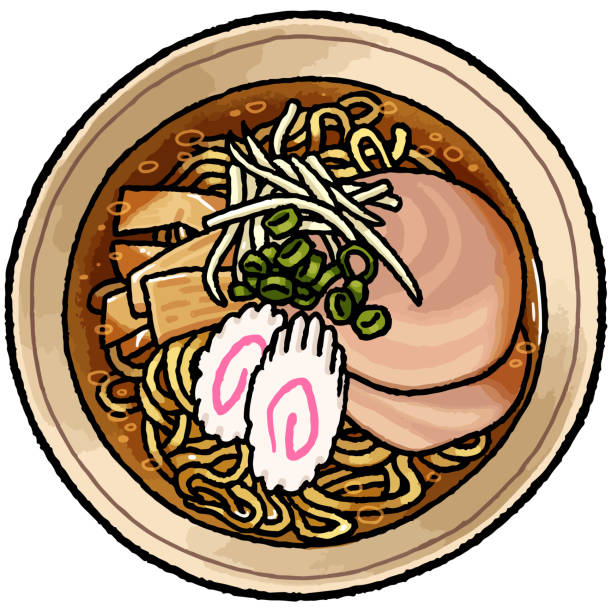 ilustraciones, imágenes clip art, dibujos animados e iconos de stock de [ilustración de alimentos pintados a mano] ilustración del ramen de salsa de soja - japanese cuisine soy sauce food bonito
