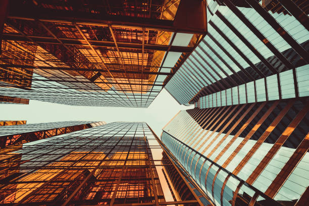 istock Symmetrical mirrored office buildings stock 1279595388