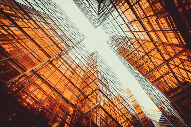 istock Symmetrical mirrored office buildings stock 1279595417