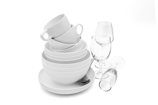 istock set clean dishes glasses on white background 1279597199