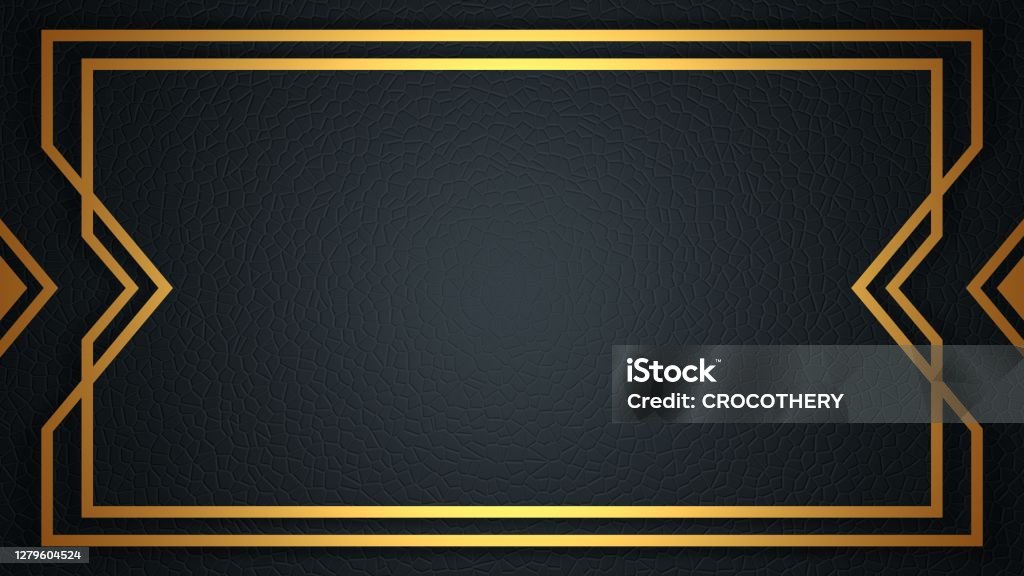 Minimal art deco frame Card template with linear border. Style of the 1920s. 3D rendering Gold - Metal Stock Photo