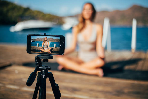 istock Online yoga class and vlog 1279607287