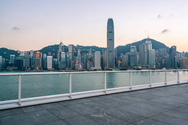 istock Empty tile floor front of Hong Kong skyline 1279609601