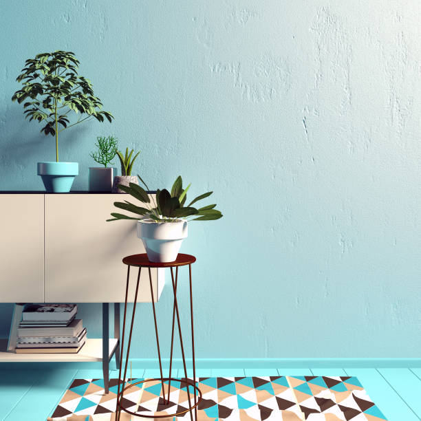 istock Iinterior design in contemporary style. Mock up wall. 3D illustration. 1279610596