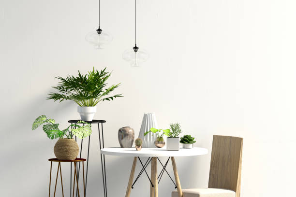 istock Mock up wall in interior with dining area. living room modern style. 3d illustration 1279610607