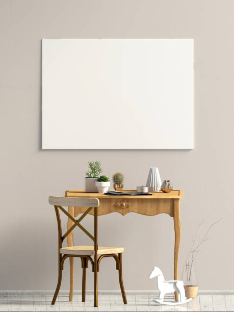 istock Iinterior design in shabby chic style. Mock up poster. 3D illustration.