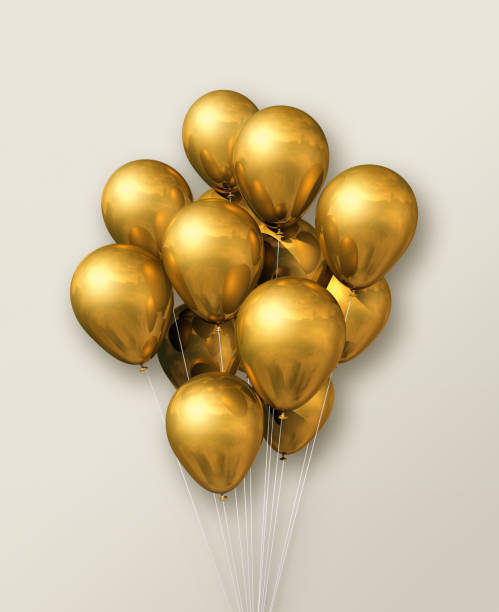 istock Gold air balloons group on a beige background 1279613697