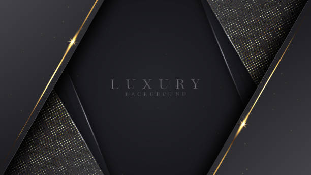 istock Luxury abstract background, golden lines on dark, modern black backdrop concept 3d style. 1279614219