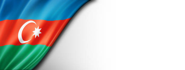 aserbaidschanische flagge auf weißem banner isoliert - azerbaijan flag stock-fotos und bilder