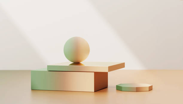 istock 3D background with pedestal podium. Pastel  Beige,  white,  backdrop. Mirror brown and green gradient display showcase for Beauty, Cosmetic products presentation. Minimal natural Abstract 3D render. 1279614614