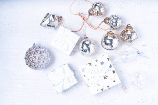 istock Christmas flat lay scene with golden decorations 1279614691