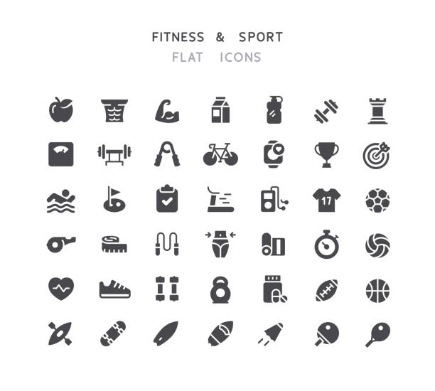 Fitness & Sport Flat Icons Set of fitness and sport flat vector icons. heart shaped basketball stock illustrations