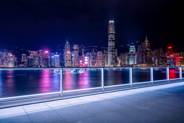 istock Empty tile floor front of Hong Kong skyline 1279615524