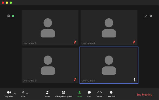 Video conference user interface, video conference calls window overlay Video conference user interface, video conference calls window overlay. video meeting stock illustrations