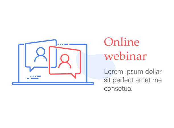 Webinar online course, distant education, video lecture, internet group conference, training test, work from home, easy communication, vector line icon Webinar online course, distant education, video lecture, internet group conference, training test, work from home, easy communication, vector line icon. fasting activity illustrations stock illustrations