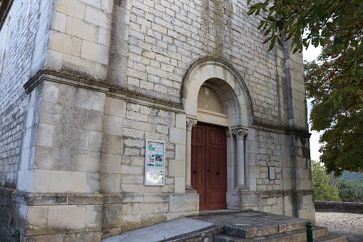 The catholic church Saint Bonnet in Puygiron seen from the outside, town of Puygiron, department of Drôme, France