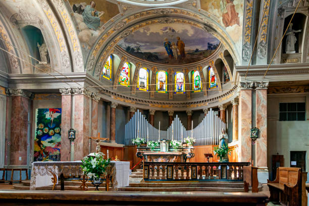 istock Saint Eusebio Church internal view Camagna, Monferrato (Piedmont Italy). Black and white color image. 1279621165