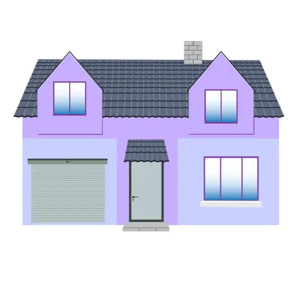 Vector illustration of The house with a garage and the mansard floor