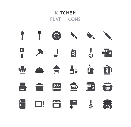 Set of kitchen flat vector icons.