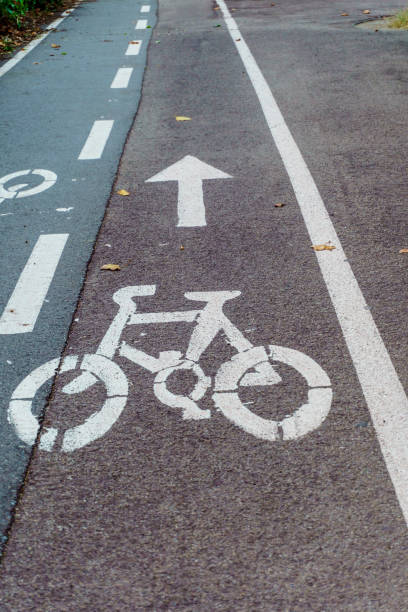 istock Bicycle symbol. Bike path in city park 1279629397