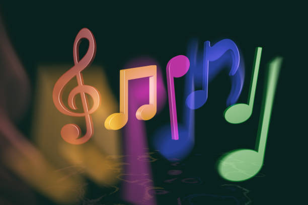 istock Colorful Music Notes, 3D rendering isolated on black background 1279630714