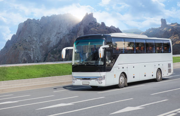 istock Bus Rides on the Picturesque mountain highway 1279631118