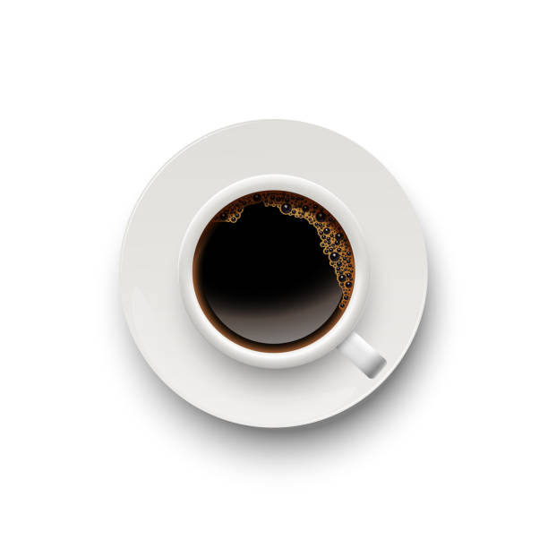 istock Cup of coffee on saucer. Hot caffeine in mug top view. Morning breakfast relaxation vector illustration. Aromatic beverage on white background. Espresso or cappuccino on plate 1279633269