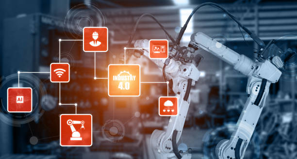 istock Smart industry robot arms for digital factory production technology 1279634562