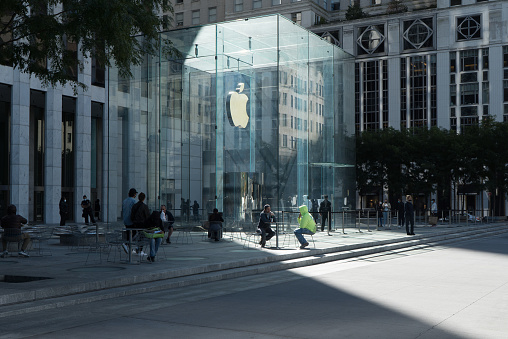 Manhattan, New York. October 08, 2020. The Apple store on fifth avenue.
