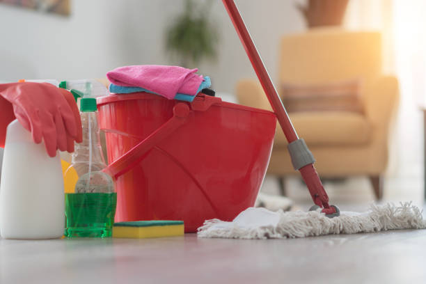 istock Close up various cleaning products at home. 1279638494