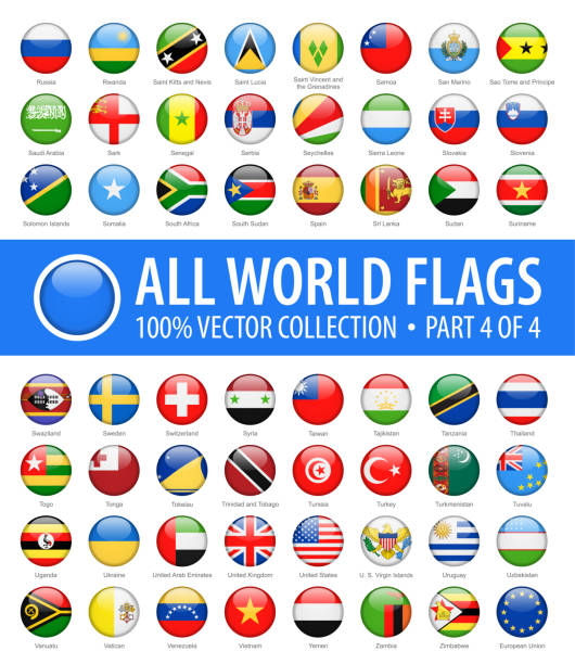 ilustraciones, imágenes clip art, dibujos animados e iconos de stock de banderas del mundo - iconos brillantes ronda vectorial - parte 4 de 4 - flag of the world