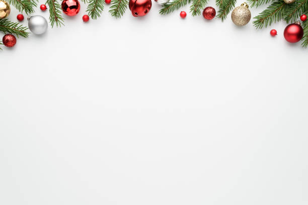 istock White christmas background with fir branches and decorations 1279644883