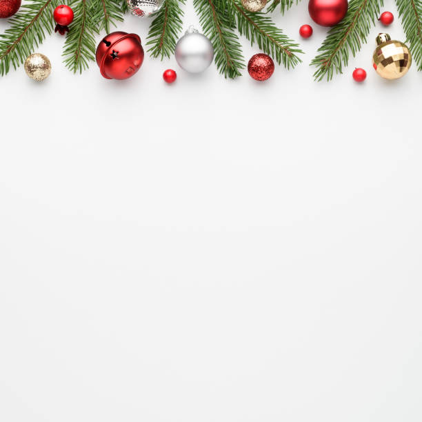 istock Square christmas card with fir decorations on white background 1279644893