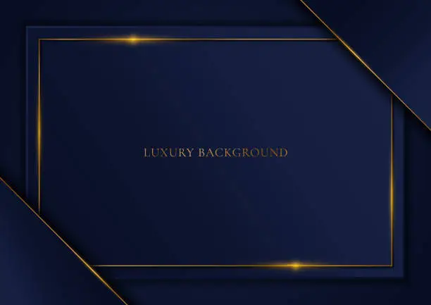 Vector illustration of Blue template triangle and gold frame background luxury style