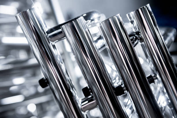istock Abstract industrial background of metal pipes construction. 1279653862