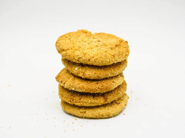 istock biscuits isolated on white background.Atta biscuit, cookies, white flour biscuit - Indian cooking 1279654004