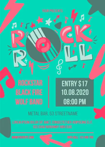 Vector illustration of Rock and roll party vector poster template