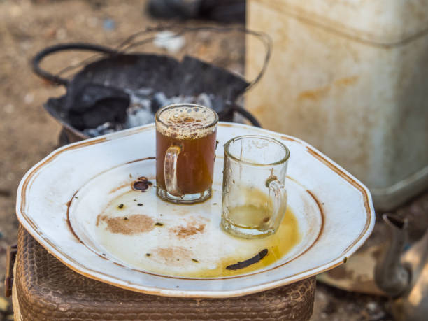 Senegal. Africa. Two small glasses of  traditional senegalese tea called 'Ataya' in Wolof language. Senegal. Africa. afryka stock pictures, royalty-free photos & images
