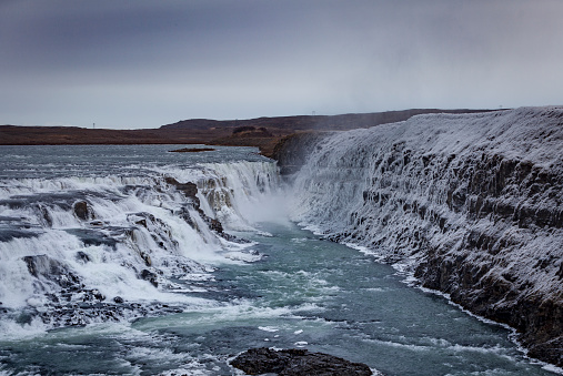 the strongest waterfall of iceland, the gullfoss waterfalls.