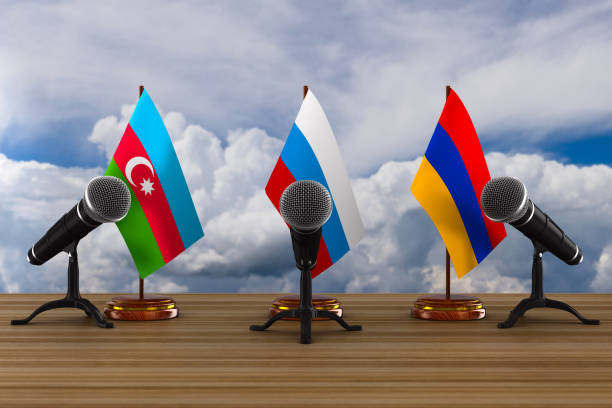istock parley between Armenia, Azerbaijan and Russia. 3D illustration 1279661769