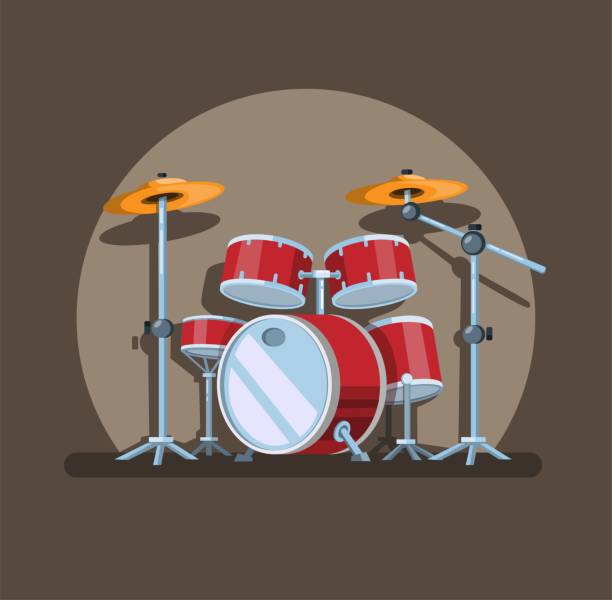 ilustraciones, imágenes clip art, dibujos animados e iconos de stock de tambor en el centro de atención, concepto de símbolo de instrumento musical en vector de ilustración de dibujos animados - baterias musicales